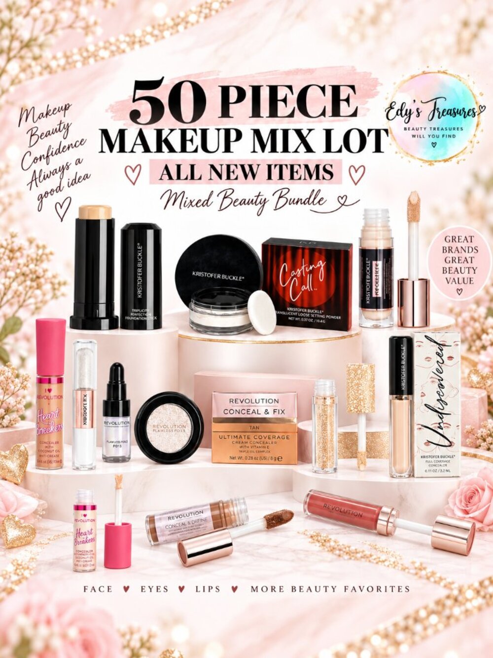 New 50-Piece New Makeup Lot | Revolution & Kristoffer Buckle Beauty Bundle